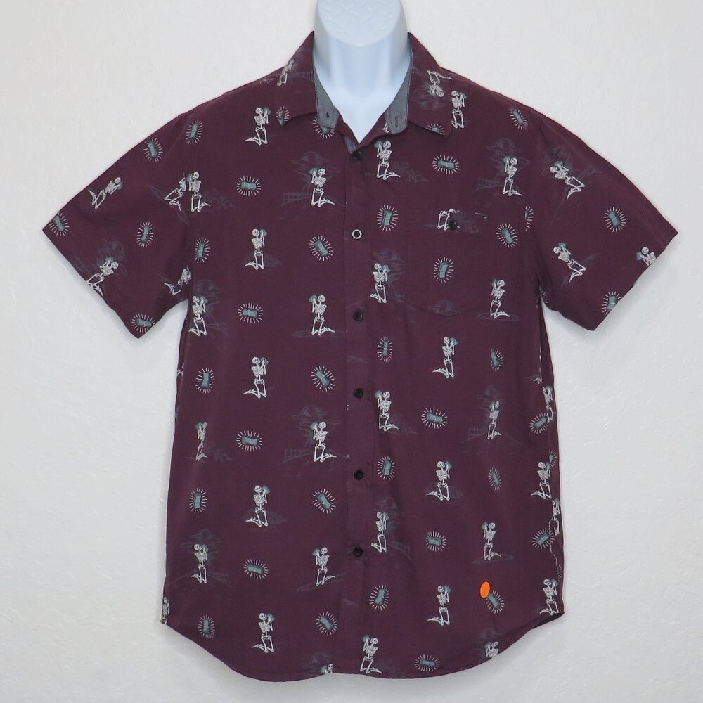Eighty Eight* Men's Short‎ Sleeve Button Down Curved Hem Print Shirt~ Size Large